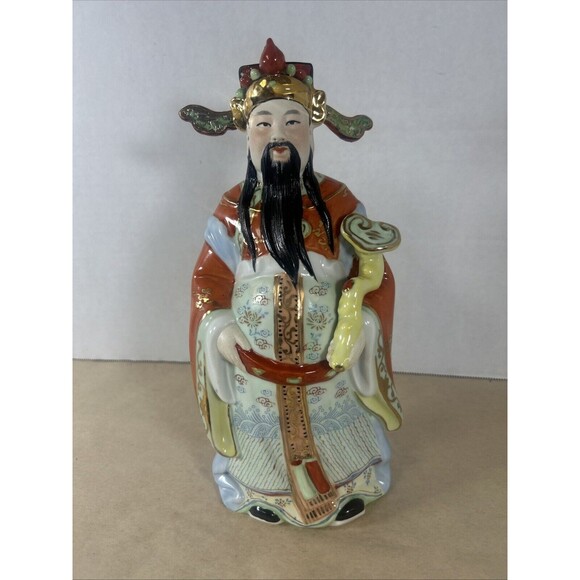 Chinese God Ceramic Statue General Kwan Reishi Mushroom 10” Vintage Asian Decor - Picture 2 of 16